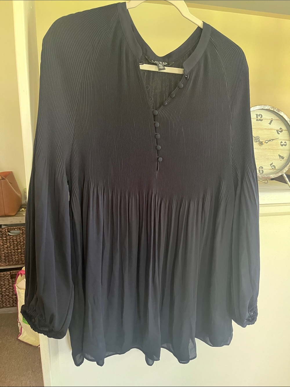 Lauren Ralph Lauren Black Pleated Button-Front Blouse